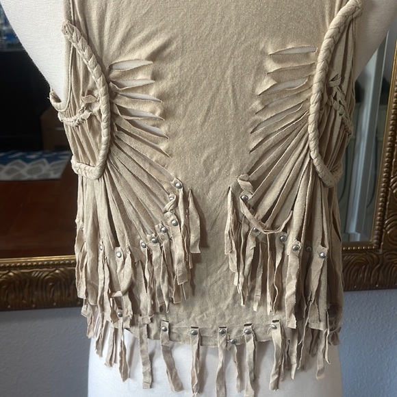 Audrey Ann Fringed Tan Vest - Picture 5 of 6